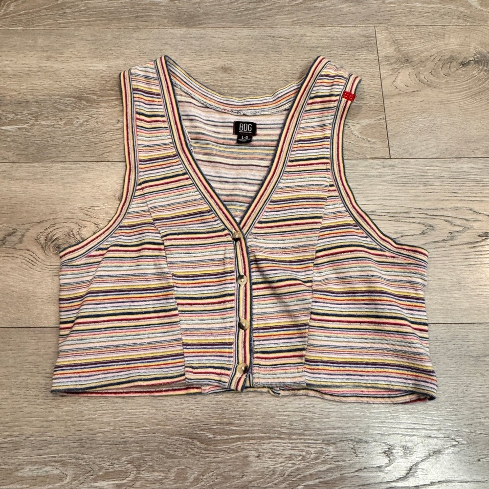 BDG Urban Outfitters Vest Striped Button Front Crop‎ Tank Top Large L Preppy